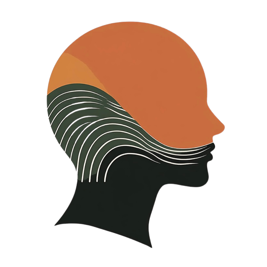 The Brain Nourishment logo: a head in profile, a terracotta sun above dark green waves.